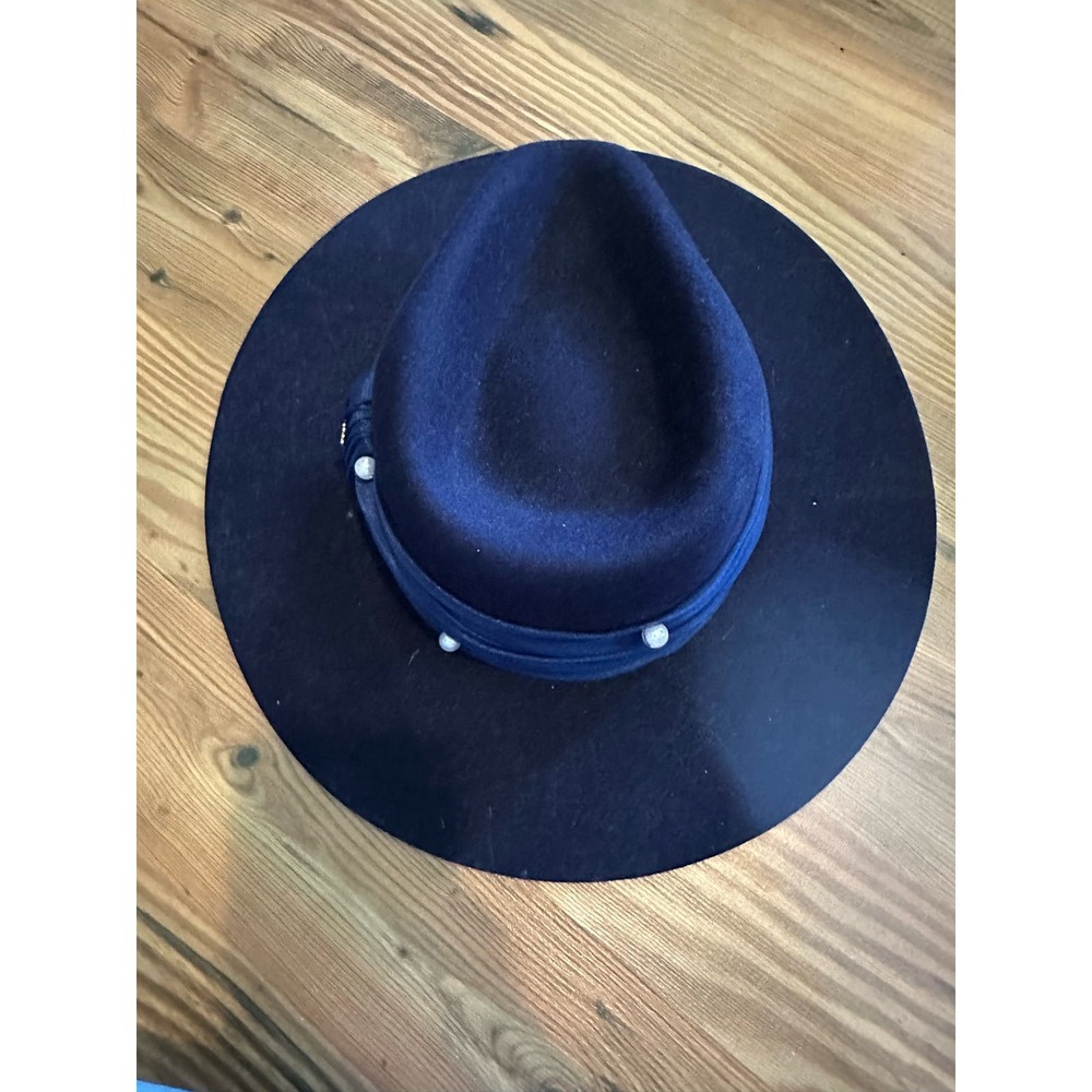 NEW Anthropologie  Lele Sadoughi Farrah Wool Pearl Rancher Hat One Size Navy - Picture 4 of 9
